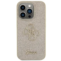 Guess Glitter Script Big 4G dėklas telefonui iPhone 15 Pro – auksinis