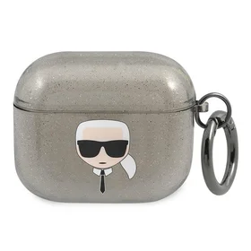 Karl Lagerfeld blizgus Karl's Head dėklas AirPods 3 ausinėms - juodas