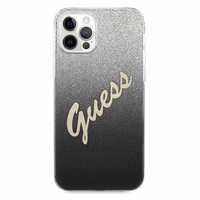 Guess GUHCP12MPCUGLSBK iPhone 12/12 Pro 6.1" juodas kietasis dėklas Glitter Gradient Script