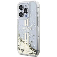 Guess Liquid Glitter Gold Stripes dėklas telefonui iPhone 15 Pro - skaidrus
