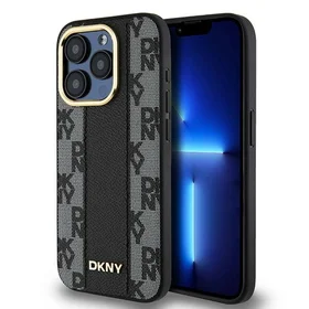 DKNY Odinis langeliais raštuotas magnetinis dėklas iPhone 15 Pro - juodas