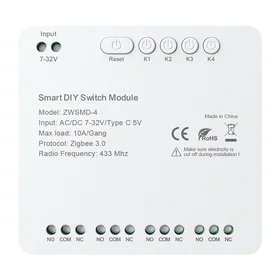 4 kanalų ZigBee jungiklio modulis su beįtampiu DC 32V kontaktu Avatto ZWSMMD-4-32V