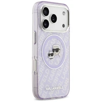 Karl Lagerfeld IML Blizgantis Karl & Choupette Heads Logo magnetinis dėklas telefonui iPhone 17 Pro - violetinis