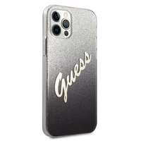 Guess GUHCP12LPCUGLSBK iPhone 12 Pro Max 6.7" juoda/juoda kietas dėklas Glitter Gradient Script
