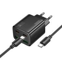 Įkroviklis telefonui Hoco 2 x USB C + 2 x USB A QC3.0 PD 3A 30W + kabelis USB C į USB C N56 juodas