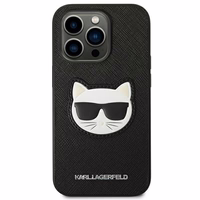 Karl Lagerfeld Saffiano Choupette Head Patch dėklas telefonui iPhone 14 Pro - juodas