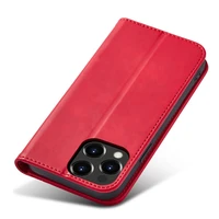 Magnet Fancy Case dėklas iPhone 14 Pro su flip dangčiu, pinigine ir stovu - raudonos spalvos
