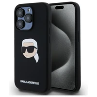 Karl Lagerfeld KLHMP15LSKHPPLK iPhone 15 Pro 6.1" juodas/juodas kietas dėklas Silikoninis Karl galvos spaudinys MagSafe