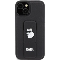 Karl Lagerfeld Gripstand Saffiano Choupette Pins dėklas telefonui iPhone 15 - juodas