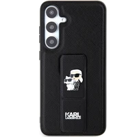 Karl Lagerfeld Gripstand Saffiano Karl&Choupette Pins dėklas telefonui Samsung Galaxy S24+ - juodas