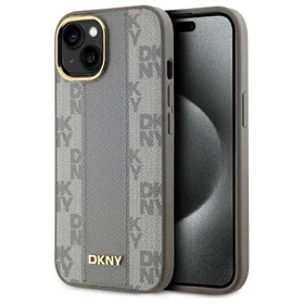 DKNY Odinis languotas mono raštas Magnetinis dėklas telefonui iPhone 15 Plus - smėlio spalvos