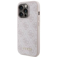 Guess 4G Metal Gold Logo dėklas telefonui iPhone 15 Pro – rožinis