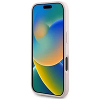 Guess Hot Stamp 4G Pattern Triangle Metal Logo iPhone 16 dėklas - rožinė