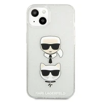 Karl Lagerfeld Glitter Karl's & Choupette Head Dėklas iPhone 13 mini - sidabrinis