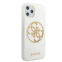 Guess GUHCN65TPUWHGLG iPhone 11 Pro Max baltas kietas dėklas Glitter 4G Circle Logo