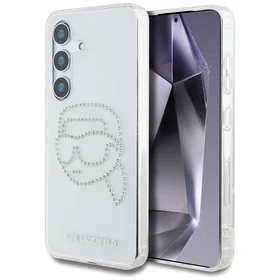 Karl Lagerfeld dėklas telefonui su kalnų krištolais Karl Head logotipu Samsung Galaxy S25 skaidrus