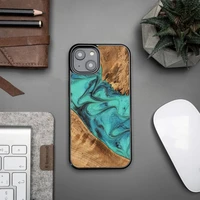 Medinis ir dervos dėklas telefonui iPhone 15 Plus Bewood Unique Turquoise - turkio ir juodas