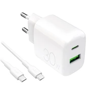 Puro PROLITE 30W USB-A / USB-C sieninis įkroviklis + USB-C - USB-C kabelis 1.2m - baltas