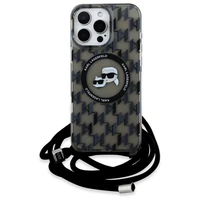 Karl Lagerfeld IML per petį monograminis Karl ir Choupette galvos MagSafe dėklas iPhone 16 Pro - juodas
