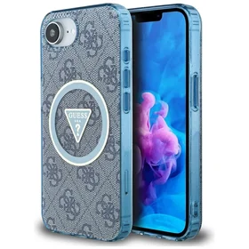 Guess IML Metal Glitter 4G Circle Triangle Magnetinis dėklas telefonui iPhone 16e - mėlynas