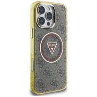 Guess IML Metal Glitter 4G Circle Triangle Magnetinis dėklas telefonui iPhone 16 Pro - rudas