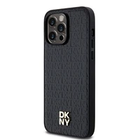 DKNY Odinis raštas su metaliniu logotipu magnetinis dėklas telefonui iPhone 14 Pro - juodas