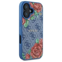 Guess GUHMP16SP4ROPEMCB iPhone 16 6.1" mėlynas/mėlynas kietas dėklas 4G Gėlių Raštas Magnetinis
