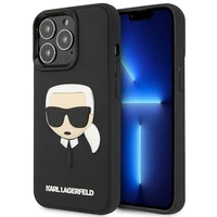 Karl Lagerfeld KLHCP14LKH3DBK iPhone 14 Pro 6.1 juodas kietasis dėklas 3D guminė Karlo galva