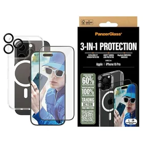 PanzerGlass rinkinys 3in1 iPhone 16 Pro 6.3" D3O kietasis dėklas + Apsauginis stiklas UWF + lęšis B1292+2862+1284