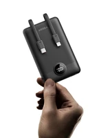 VEGER išorinė baterija 10000 mAh su įmontuotais kabeliais Type C / Lightning PD QC3.0 2A 22,5W C11 (W1170) juoda