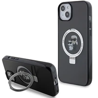 Karl Lagerfeld KLHMP15MHMRSKCK iPhone 15 Plus 6.7" juodas/juodas kietas dėklas su žiediniu stovu Karl&Choupette Magnetinis