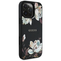 Guess Grūdėtas Gėlių Raštas Magnetinis dėklas iPhone 16 Pro Max juodas