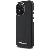 Karl Lagerfeld Saffiano pilnai aptrauktas pailgo metalinio logotipo magnetinis dėklas telefonui iPhone 16 Pro - juodas