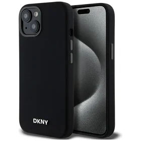 DKNY Skystas silikoninis mažas metalinis logotipas magnetinis dėklas telefonui iPhone 14/15/13 - juodas