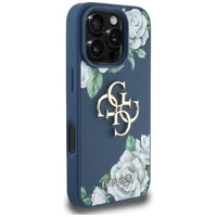 Guess Grained Roses Big 4G logo dėklas telefonui iPhone 16 Pro Max - mėlynas