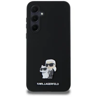 Karl Lagerfeld Silikoninis Karl&Choupette Metal Pin dėklas Samsung Galaxy A35 - juodas