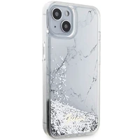 Guess Liquid Glitter Marble dėklas telefonui iPhone 14 - baltas