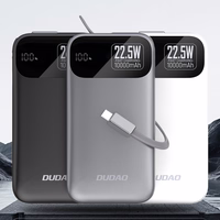 Dudao K31 10000mAh 22.5W PD Išorinė baterija su įmontuotu kabeliu - pilka