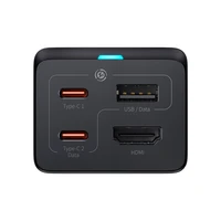Baseus greitas įkroviklis GaN5 Pro HUB HDMI 2 x USB-C / USB-A / HDMI 4K 30Hz 1.5m juodas + USB-C laidas - USB-C 100W 40Gb/s (USB4) 1m (CCGP110201)