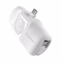 Wozinsky WF16-YCS 5000mAh 15W USB-C mini išorinė baterija su įmontuotu USB-C kabeliu ir Apple Watch įkrovikliu - balta