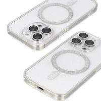 Blizgus magnetinis dėklas telefonui Iphone 15 Pro skaidrus