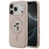 Karl Lagerfeld silikoninis Karl&Choupette žiedinis magnetinis dėklas telefonui iPhone 17 Pro - rožinis