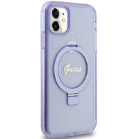 Guess žiedo stovo Script blizgus magnetinis dėklas telefonui iPhone 11 / Xr - violetinis