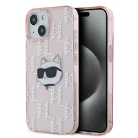 Karl Lagerfeld IML Choupette galvos ir monogramos dėklas iPhone 13 - rožinė