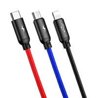 Kabelis Baseus Three Primary Colors 3in1 USB-A - micro USB / Lightning / USB-C 3.5A 1.2 m juodas
