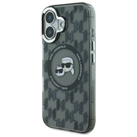 Karl Lagerfeld IML Monogram Karl & Choupette Head Magnetinis dėklas telefonui iPhone 16 - juodas