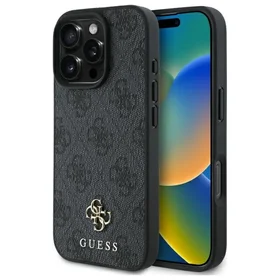 Guess 4G mažas klasikinis magnetinis dėklas iPhone 16 Pro telefonui – juodas