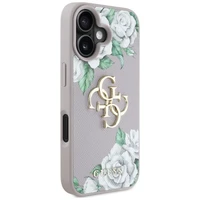 Guess Grained Roses Big 4G Logo dėklas telefonui iPhone 16 - violetinis