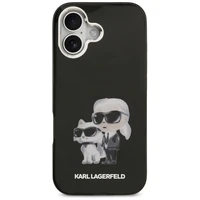 Karl Lagerfeld IML akvarelės Karl & Choupette ir logotipo magnetinis dėklas telefonui iPhone 17 - juodas