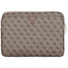 Guess 4G užtrauktuku užsegamas dėklas su trikampiu logotipu 14" nešiojamam kompiuteriui - rudas